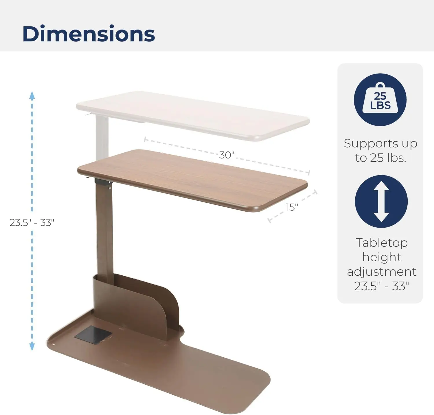 13085LN Left Side Seat Lift Chair Overbed Table, Walnut