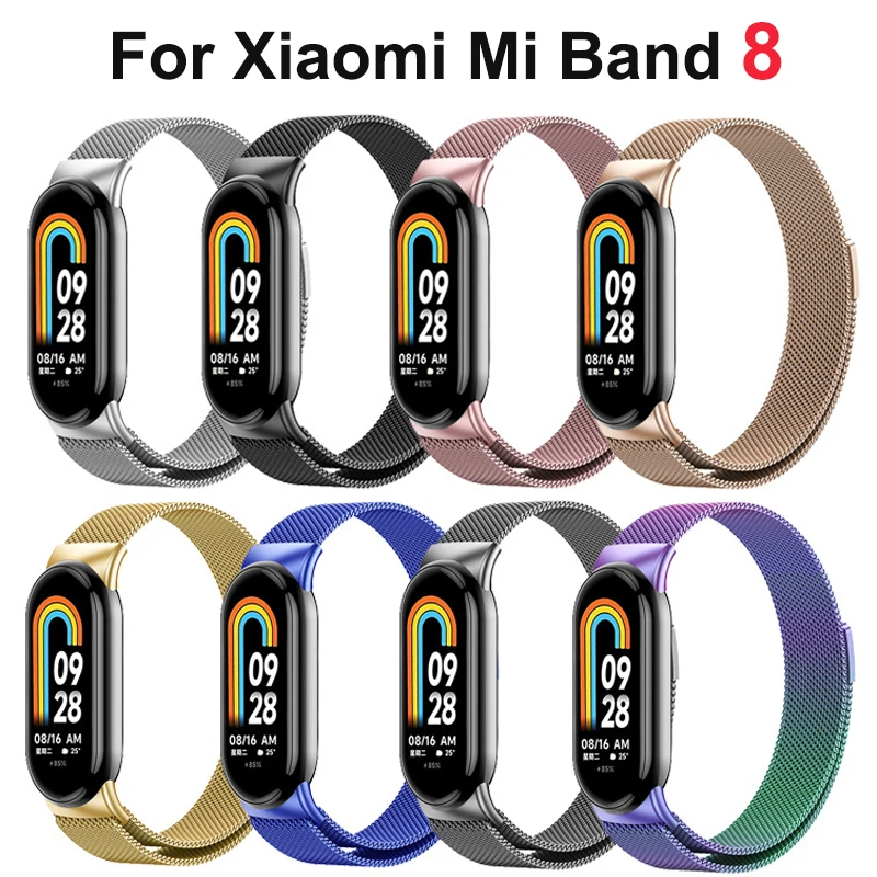 Xiaomi Mi Band 8 용 밀라노 루프 스트랩 스마트 Mi Band 8 팔찌 용 금속 마그네틱 팔찌 Miband9 스테인레스 스틸 시계 밴드
