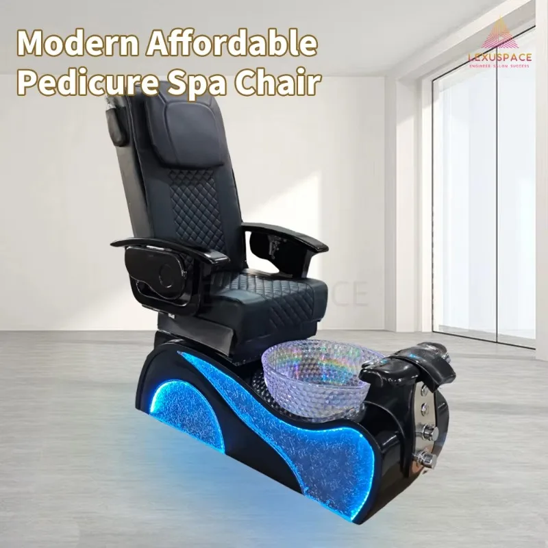 Elegant Luxury Pipeless Spa Pedicure Chairs with Colorful LED Light Base for Nail Station