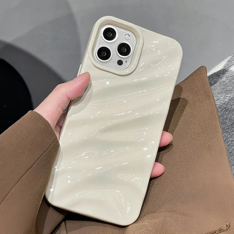 Fashion Solid Color Wavy Grain  Shockproof Phone Case For iPhone 11 12 13 14 Pro Max 14 7 8 Plus X XR XS Max Soft TPU Back Cover