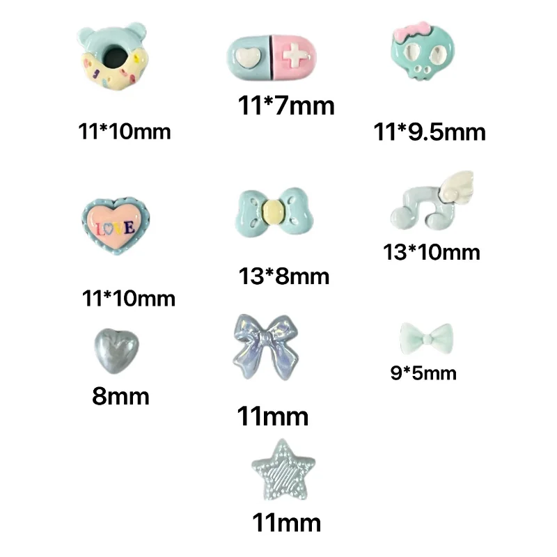 50Pcs Daily Use Baby Blue Kawaii Girls Nail Art Decoration Charms Cute Small Cartoon Capsule Bow Love Heart Note Wings Diy Craft