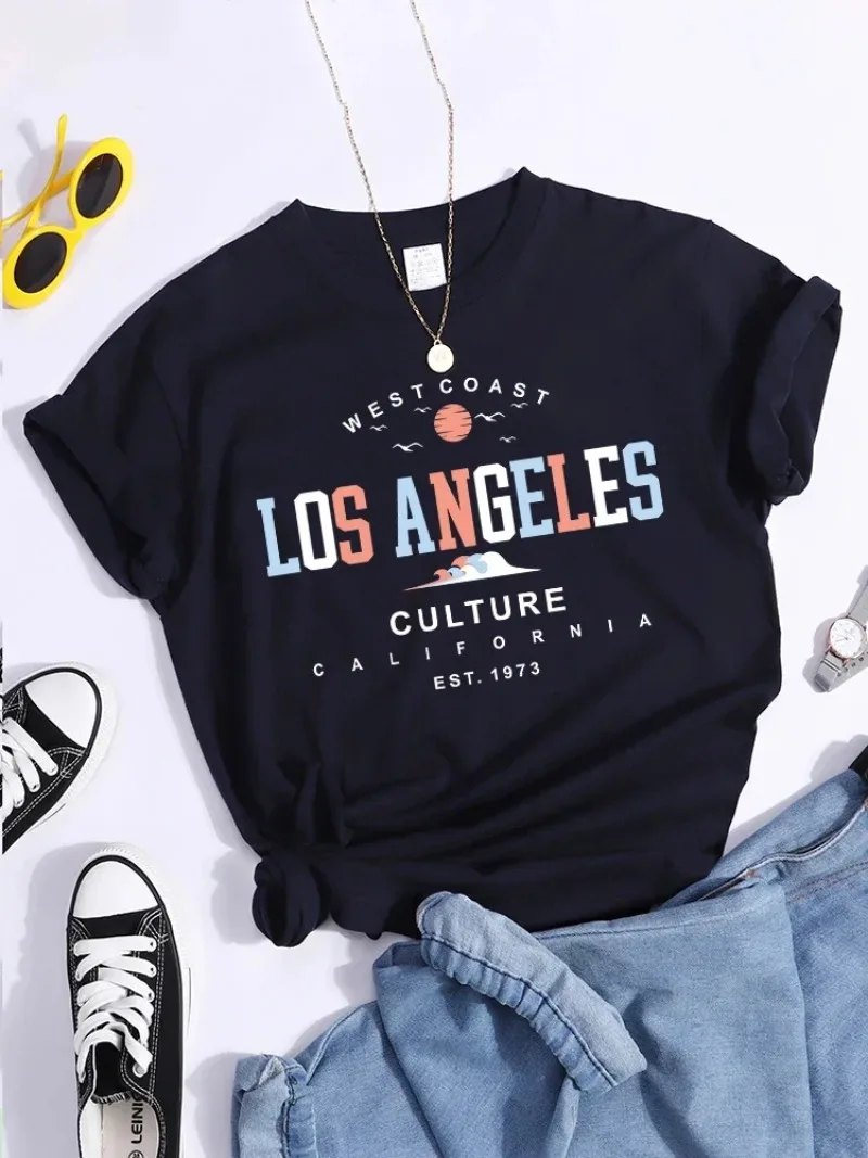 Women Tshirt Los Angeles West Coast Culture California Est. 1937 T-Shirt Vintage Hip Hop Tee Shirt Soft Casual T-Shirts Summer