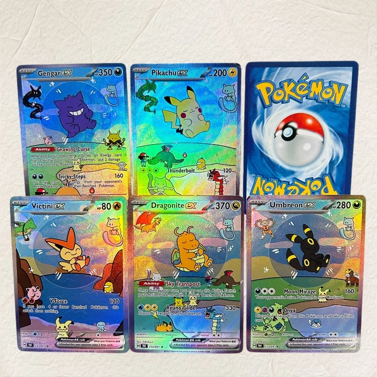 

DIY Pokemon 5Pcs Bubble Series Gengar Pikachu Victini Dragonite Umbreon Holographic Texture Cards Classic Anime Collectible TCG