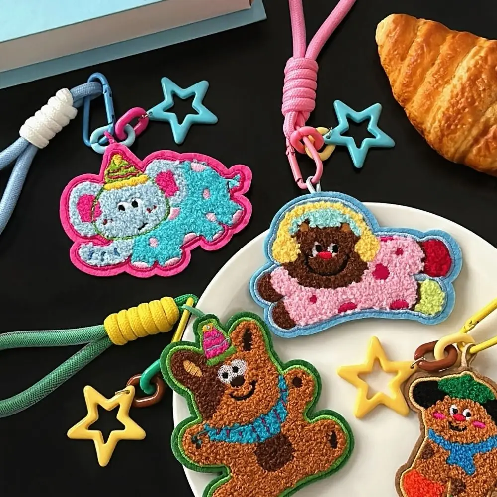 

Bag Charms Cartoon Puppy Keychain Embroidery Love Pendant Plush Doll Pendant Key Ring Bag Accessories Braid Rope Bag Charms