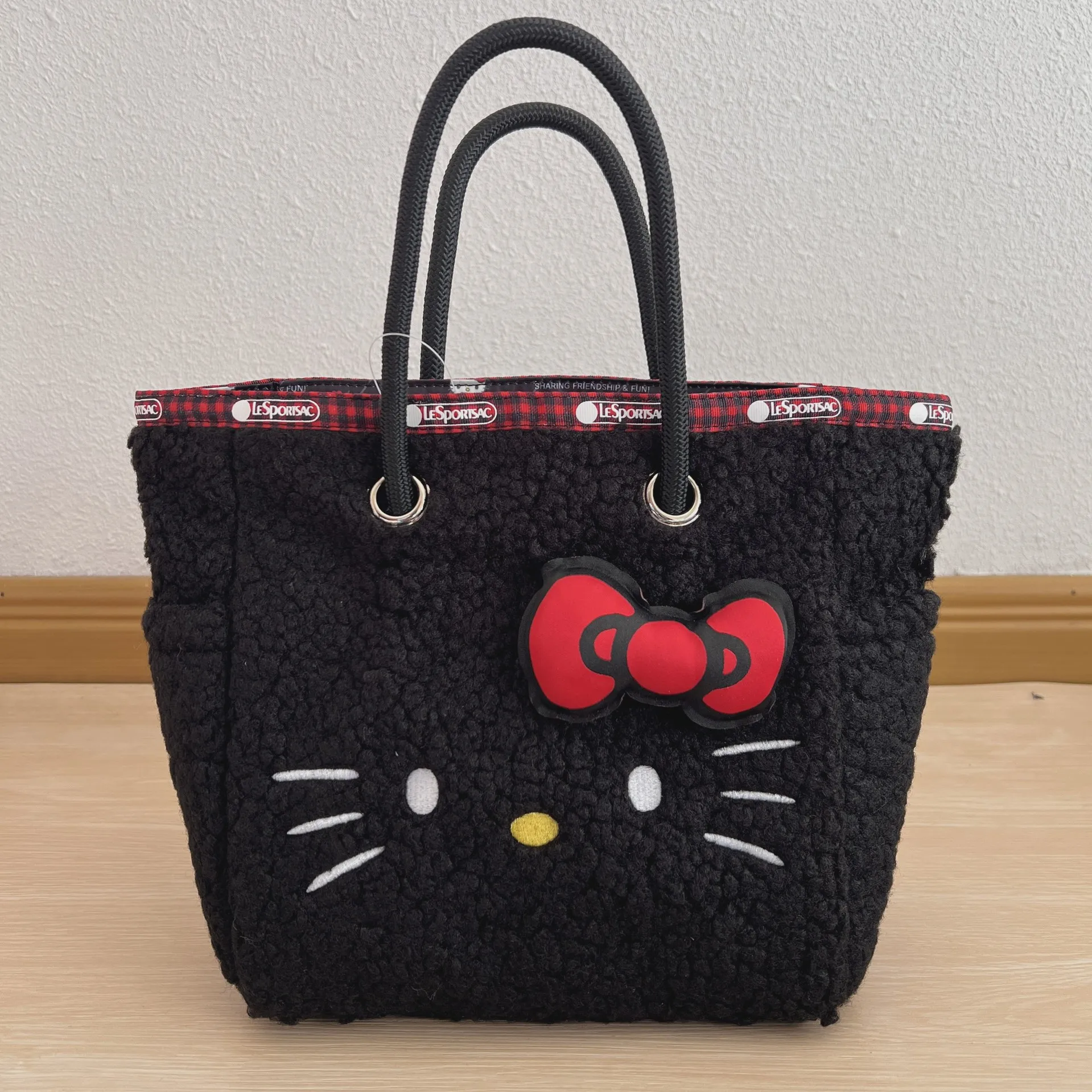 New Kawaii Sanrio Hello Kitty Anime Dual Use Large Capacity Cute Plush Handbag Cartoon Black Shoulder Bag Girls Christmas Gifts