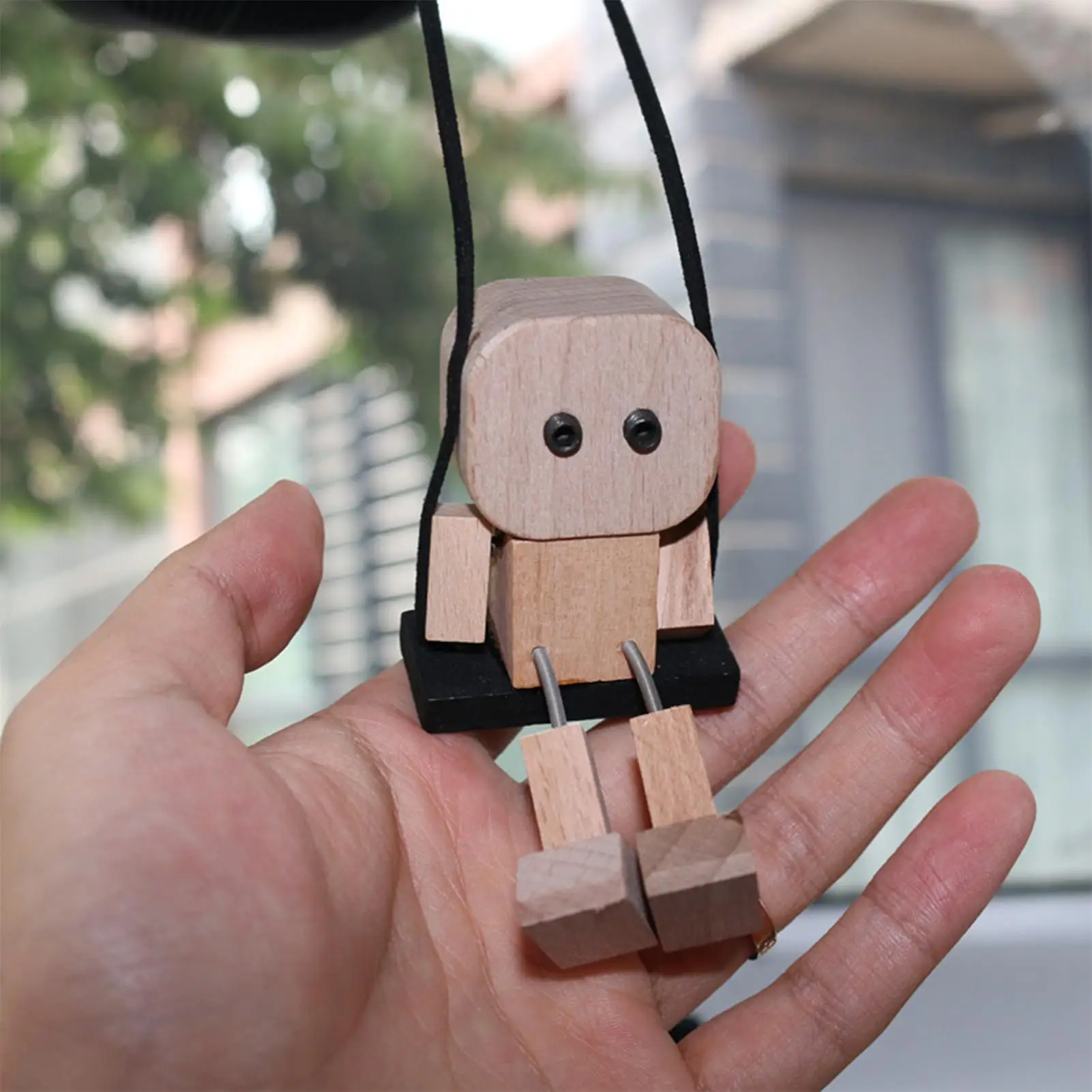 

Car Mirror Swinging Pendant Funny Wooden Leg Shaking Men Figurine Car Interior Rearview Mirror Decoration for Vehicles Trucks