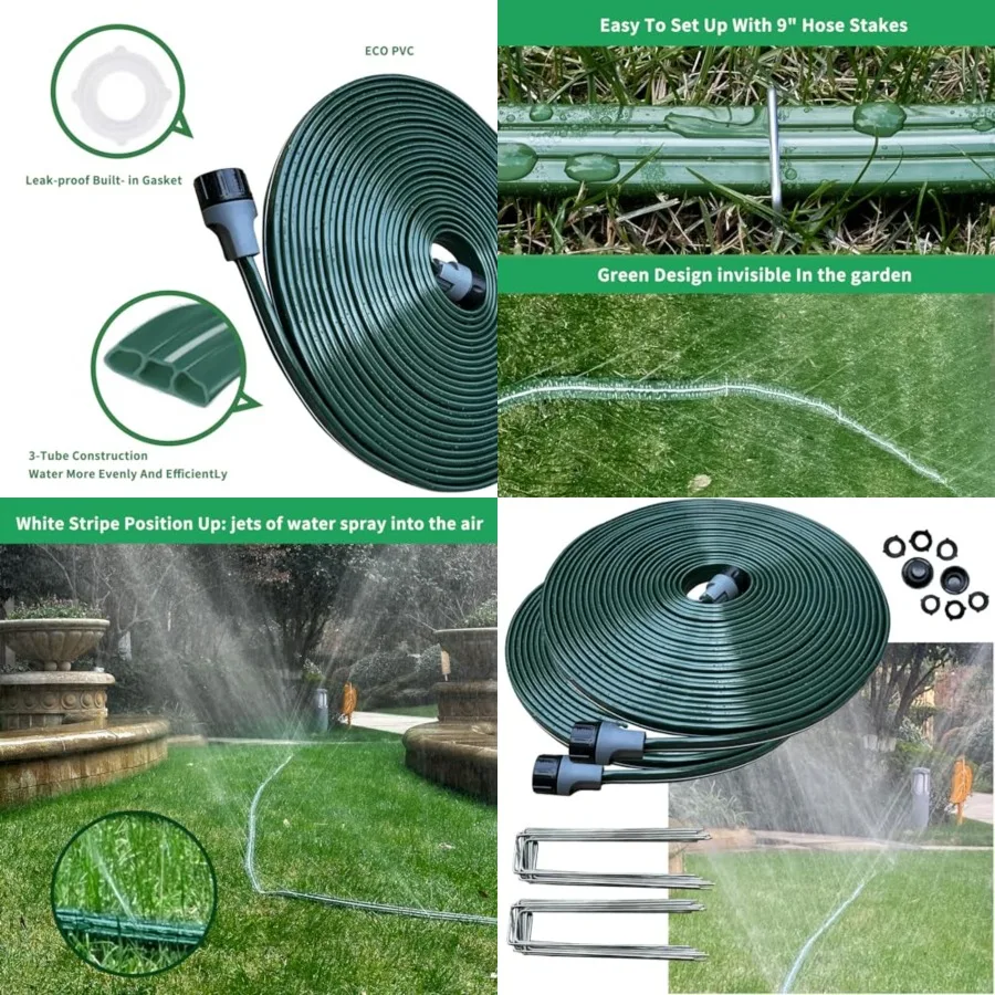 

2026 Sprinkler Hose Soaker Hose for Yard - 100 Feet Reinforced Flat Garden Hose with Holes, Heavy Duty No-Kink Lawn Irrigation