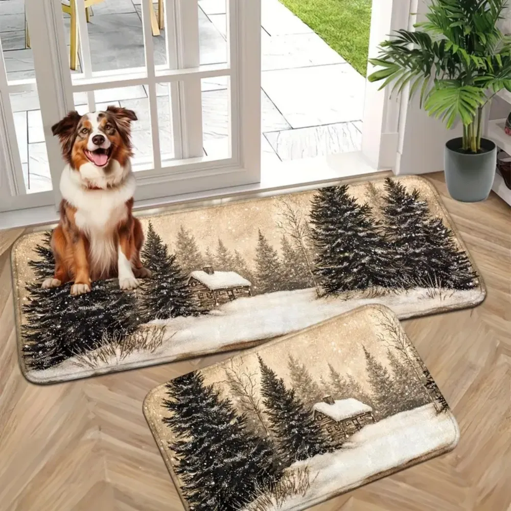 

Нескользящий коврик VIKAMA для рождественской лесной сцены, вязаный прямоугольный коврик, напольный коврик для входа в помещении, праздничный нескользящий коврик, декор для дверного проема