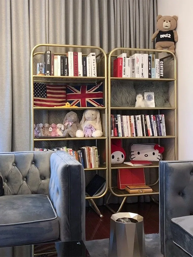 Integrated Wall Iron Bookshelf Floor Rack with Free Combination Bed Head Net Red Corner Aisle Reading Storage Cabinet CD Racks