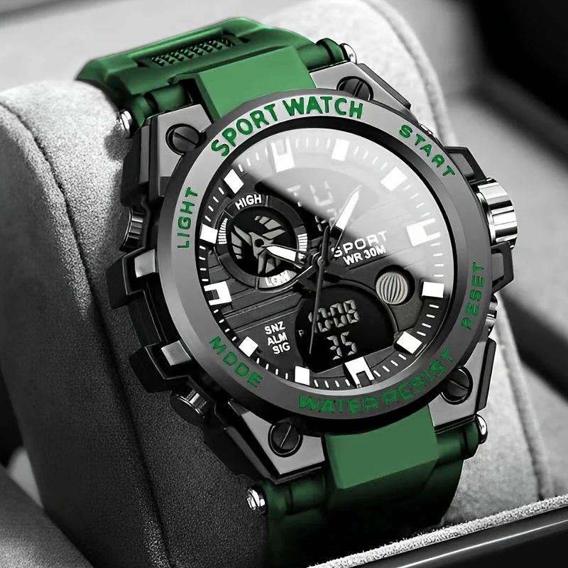 Male Junior High School Student New Sports Multifunctional Waterproof Dual Display Electronic Watch for Men