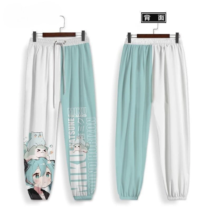 Dibujos animados Hatsune Miku masculino y femenino lindo patrón de estampado de anime creativo moda casual pantalones sueltos y cómodos suaves y agradables para la piel