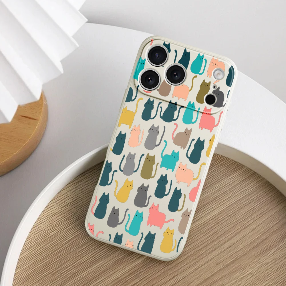 حافظة هاتف ملونة على شكل قطة لهاتف آيفون 17 ProMax 17 Air 16 15 14 13 12 11 Pro Max XS Max7 8 Plus 16e 16 Plus غطاء من البولي يوريثان