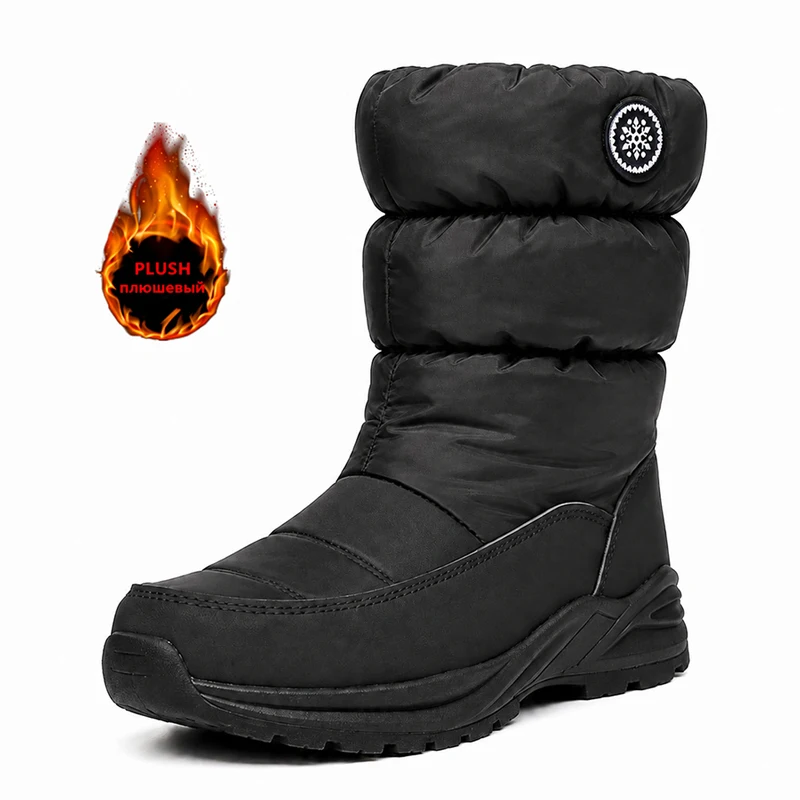 Bottes d'hiver imperméables et chaudes pour femmes, bottes mi-mollet avec doublure en fourrure - Bottines confortables pour l'extérieur, antidérapantes.