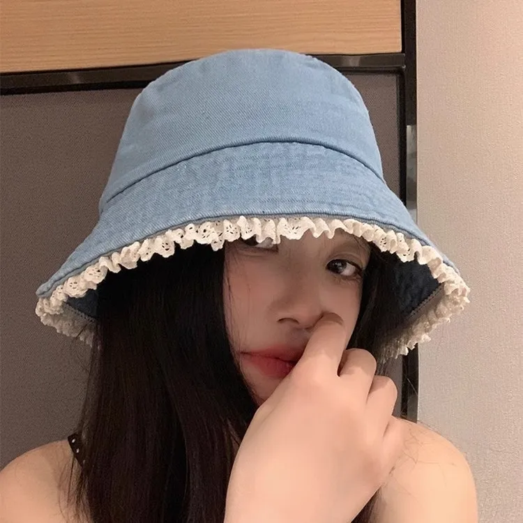 Women's Bucket Hats Lace Cowboy Cute Kawaii Sweet Fashionable Trendy Simple Versatile Sunshade Vacation Seaside Basin Hats Girl