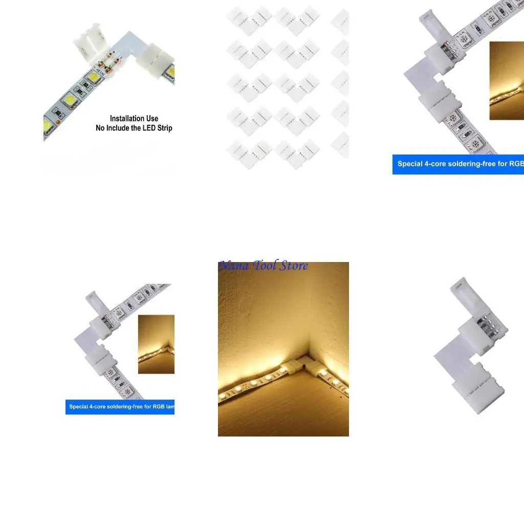 

31GJ 20 Pieces 4 Pin L LED Connector for 10mm RGB RGBW LED Strip Light