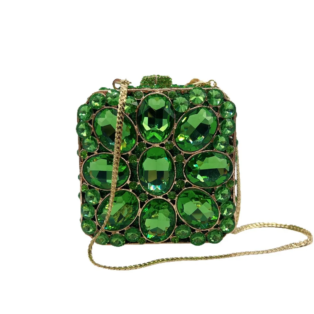 Clutch Bag Crystal Heavy Industry Clutch Bag Small Square Box Hollow Rhinestone Dinner Party Bag