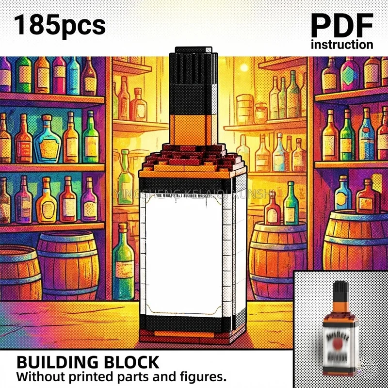 

MOC Whiskey Bottle Liquor Decanter Vintage Amber Square Bar Display Block Model