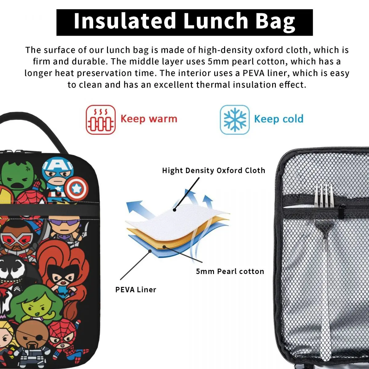 Capitán América bolsas de almuerzo aisladas contenedor de almuerzo de alta capacidad bolsa térmica fiambrera Tote escuela bolsa de comida al aire libre