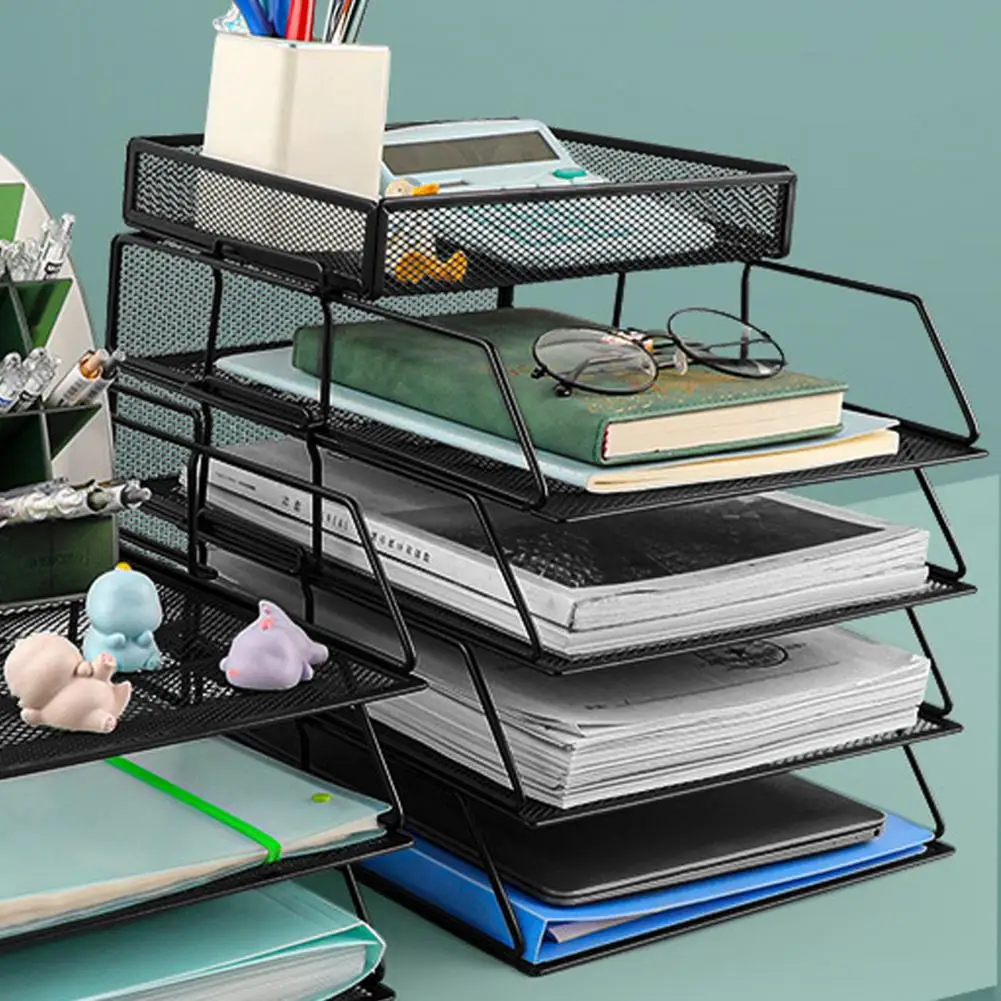 File Rack 3 Layers Hollow Mesh Tray Desk Organizer Removable Notebook Book Organizer Paper Letter Stoarge Tray File Holder