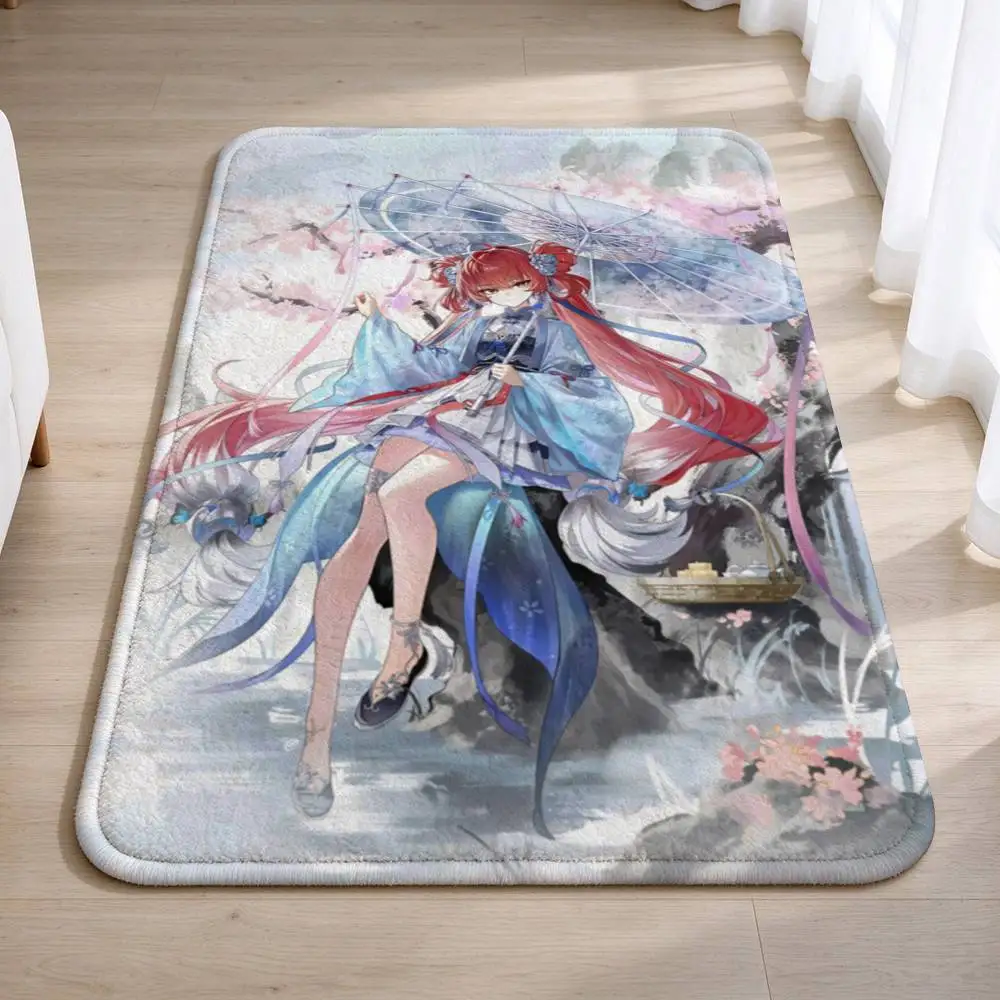 W-WuWa S-Suoming Umbrella Girl Home Decor Short Plush Floor Mat, Non-Slip & Easy to Clean for Multi Doorways