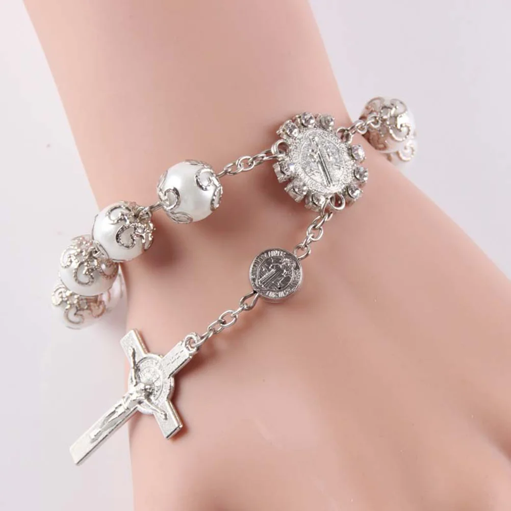 

Bracelet Alloy Artificial for Women Christian Jewelry Silver Rosary Cross Miss