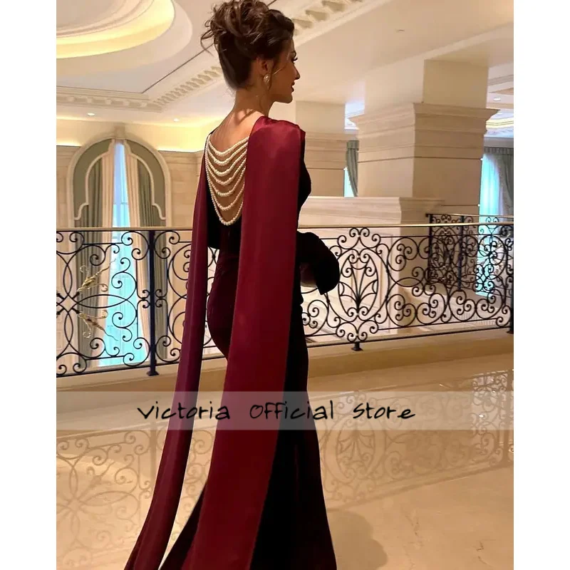 Arabie saoudite robes de soirée de luxe manches longues perles perles Sexy formelle femmes robe de bal trompette robes de fête de mariage