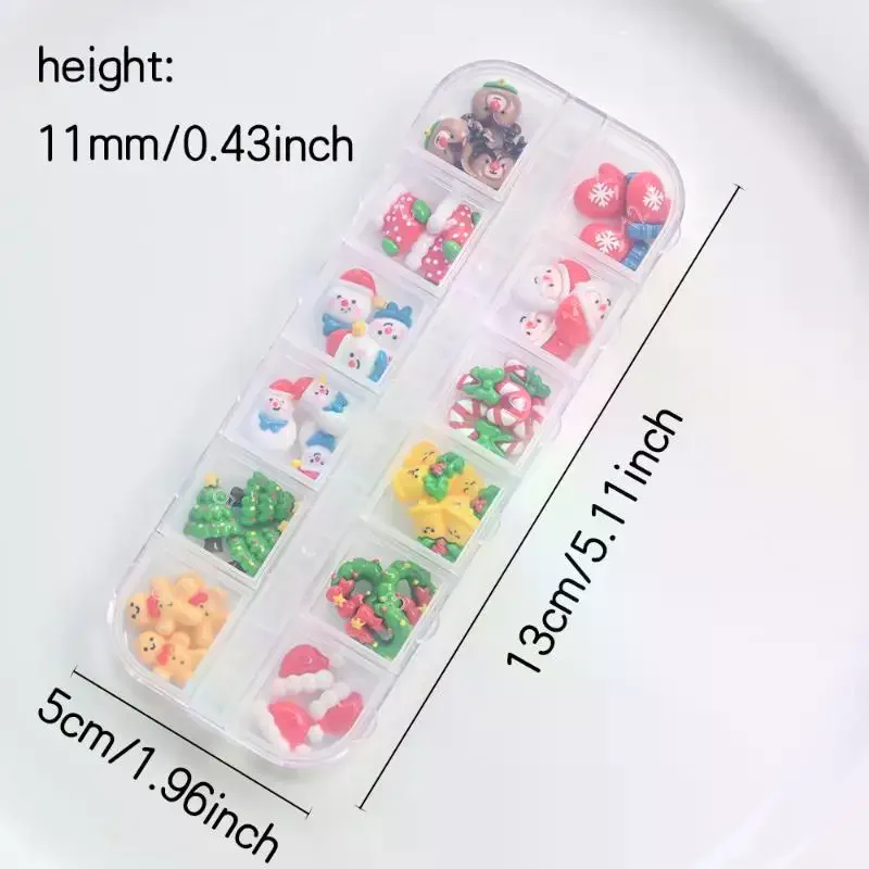 12 raster 36/60 stuks Kawaii Kerst 3D nagelbedels Sneeuwpop Kerstboom Rendier Kerstman Hars Steentjes Edelstenen voor nageldecoratie