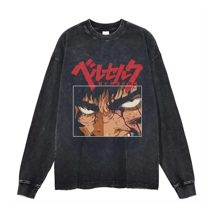 HKSH Spring Autumn New Men's Tide Japanese Retro Classic Anime Cartoon High Street Vintage Wax Print Long Sleeve T-shirt HK2963