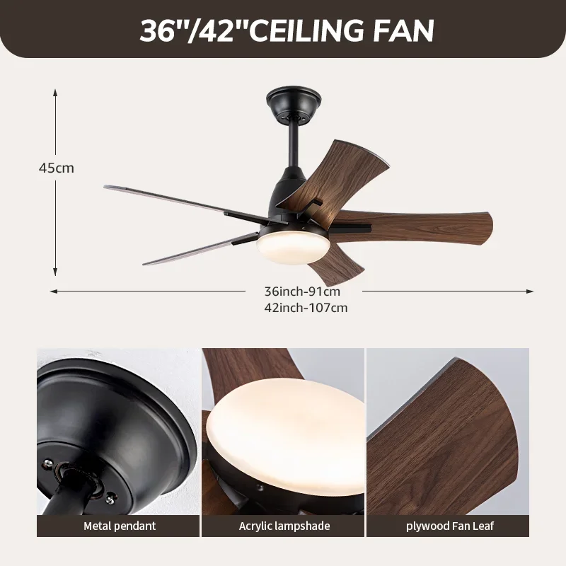 Modern living room ceiling fan with light lightweight wooden ceiling fan variable frequency thin indoor household ceiling fan