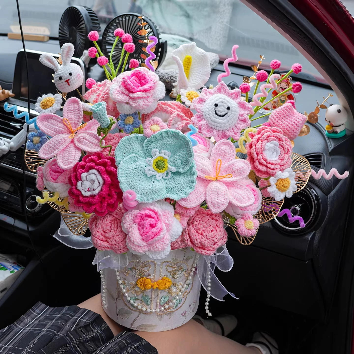 新年手編みひまわりローズウールブーケハグバケット素材キットdiyかぎ針編み糸工芸品フローラルデザイン