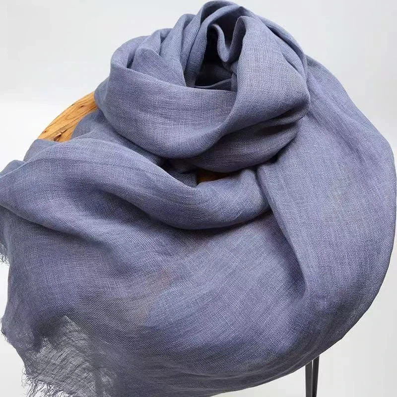 

100% Natural Linen Scarf for Woman/Man 2026 Spring Autumn Breathable Scarf Hijab Shawls Large Size Scarves With Tassels