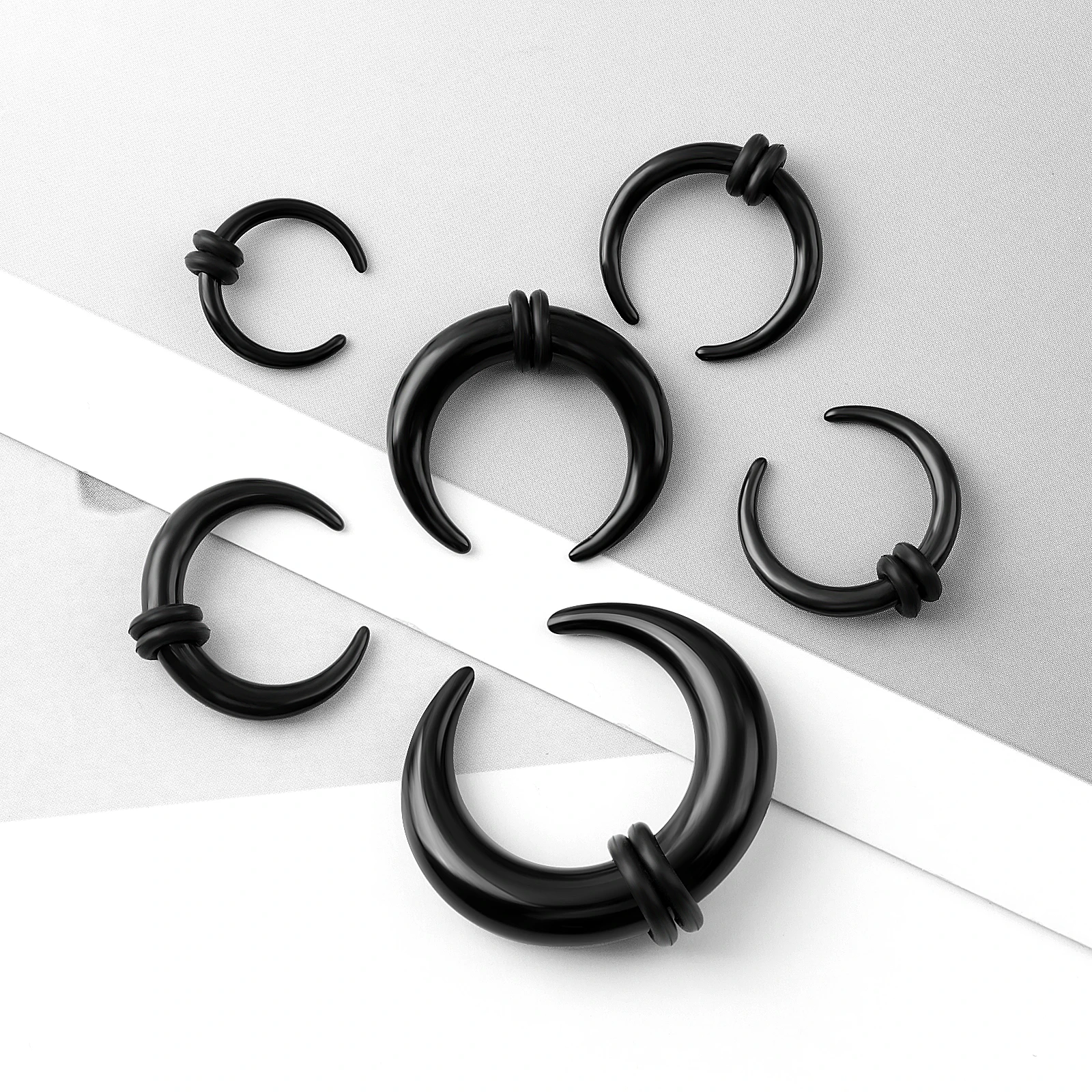 1Pair Acrylic Buffalo Horn Earrings Ear Plugs and Tunnels Taper Ear Expender Stretcher O-Rings Black Punk Piercing Jewelry