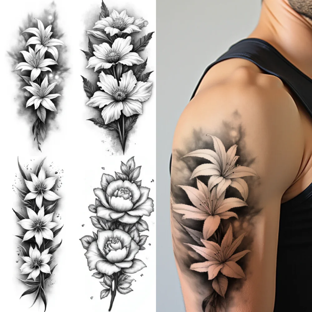 

12pcs Temporary Tattoo Realistic temporary tattoos Sunflower Cluster Floral Design Peony Floral for back Adult arms