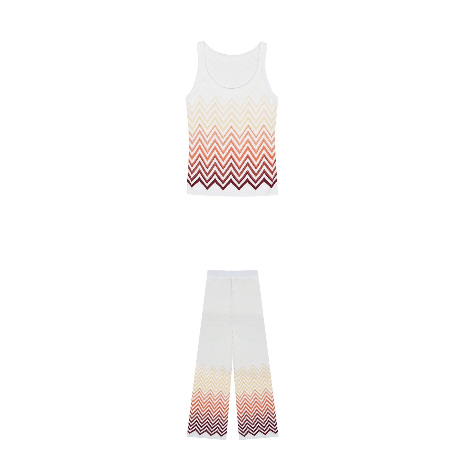 Bohemian Style Knitted Top And Wide Leg Pants Two-Piece Set Shiny Thread Sleeveless Vest High Quality Boho Fashion Ensemble