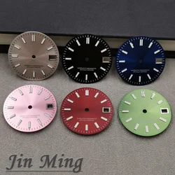 High Quality 28.5mm Silver Red Black Blue Green Date Window Green Luminous Aseptic Dial Fit NH35 /NH36/4R/7S Automatic Movement