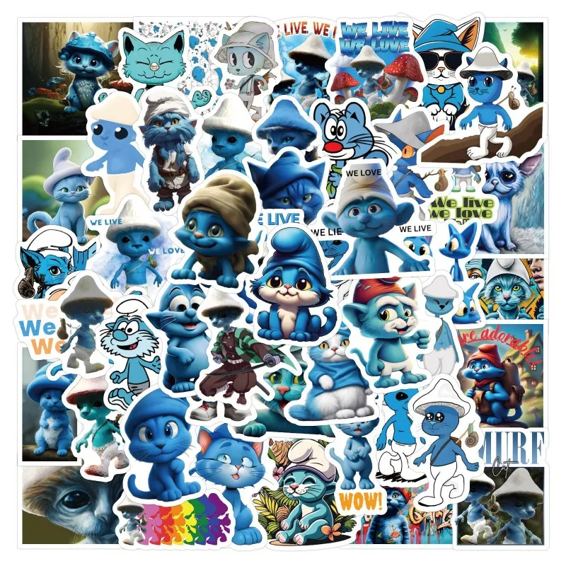 60pcs Smurf Cat Graffiti Sticker Luggage Water Cup Scooter Guitar Stationery Car Stationery Furniture Decoration Sticker