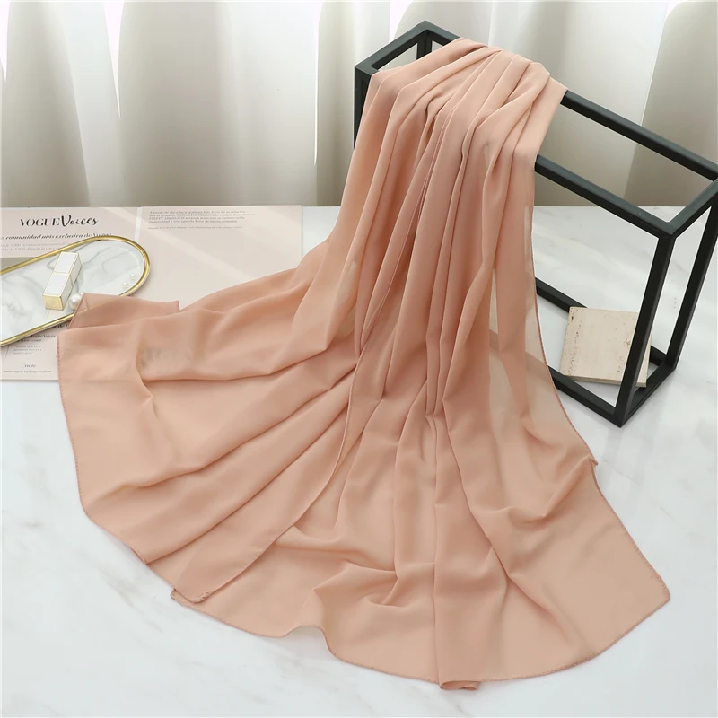 Fashion Design Lady Wraps Pashmina Scarf For Women Bubble Chiffon Hijab Solid Color Shawls Headband Muslim Neck Foulard