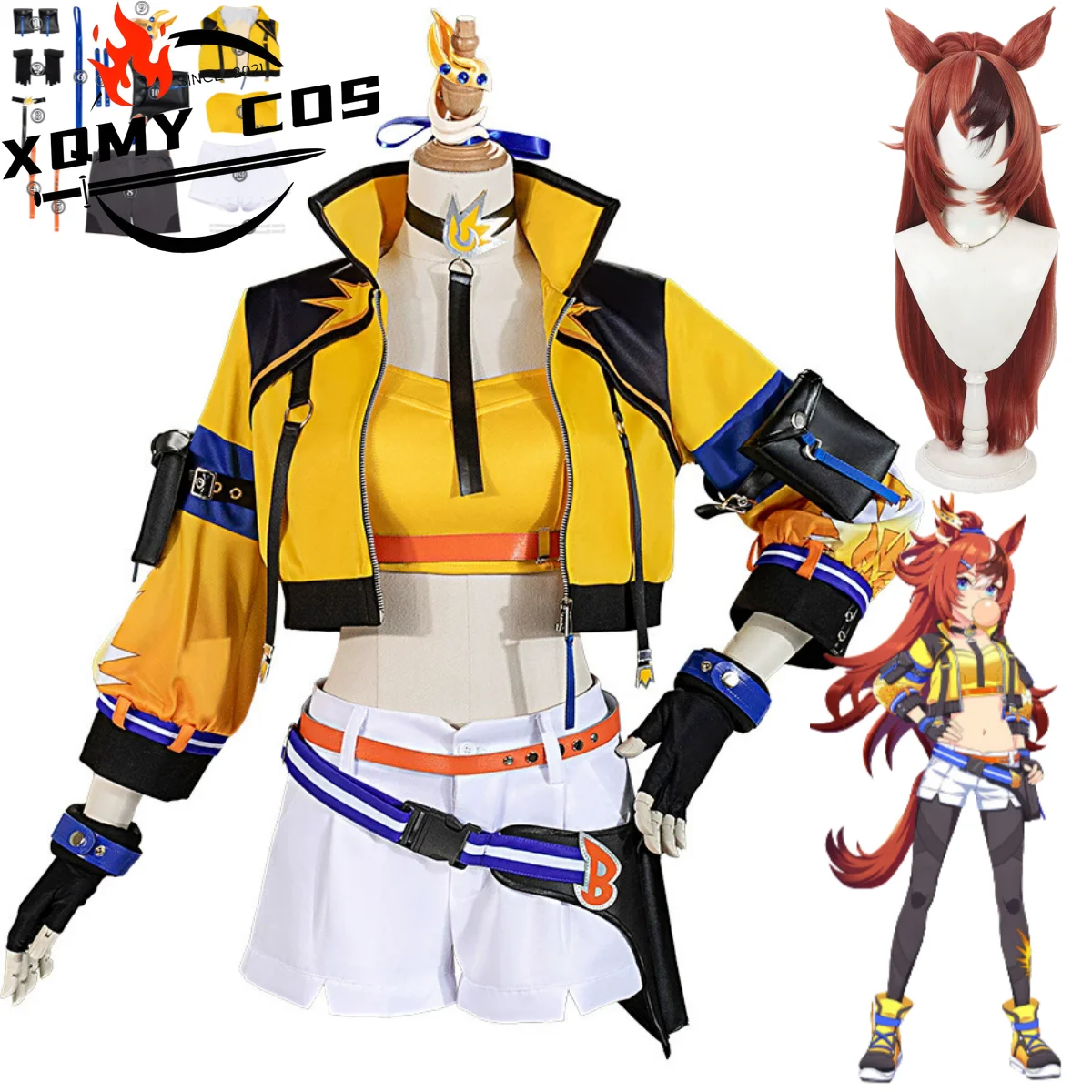 

XqGame Umamusume: Pretty Derby Cinderella Gray Folkqueen Cosplay Costume Wig Yellow Sexy Skirt Uniform Woman Cute Carnival Suit