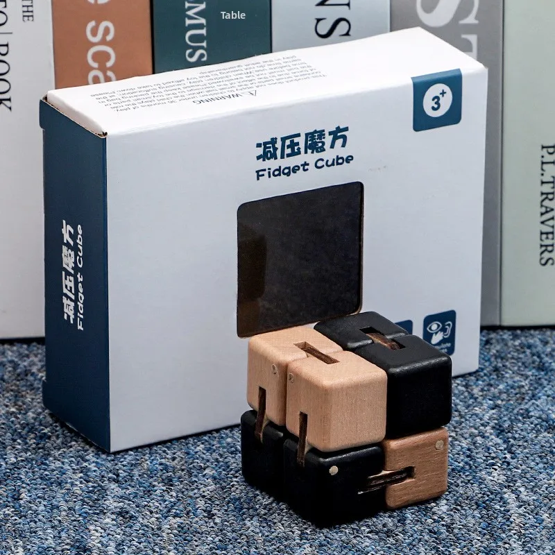 Natural Wood Infinite Flip Cube Adult Anxiety Relief Fidget Toy & Children's Brain Training Block Primary School Gift