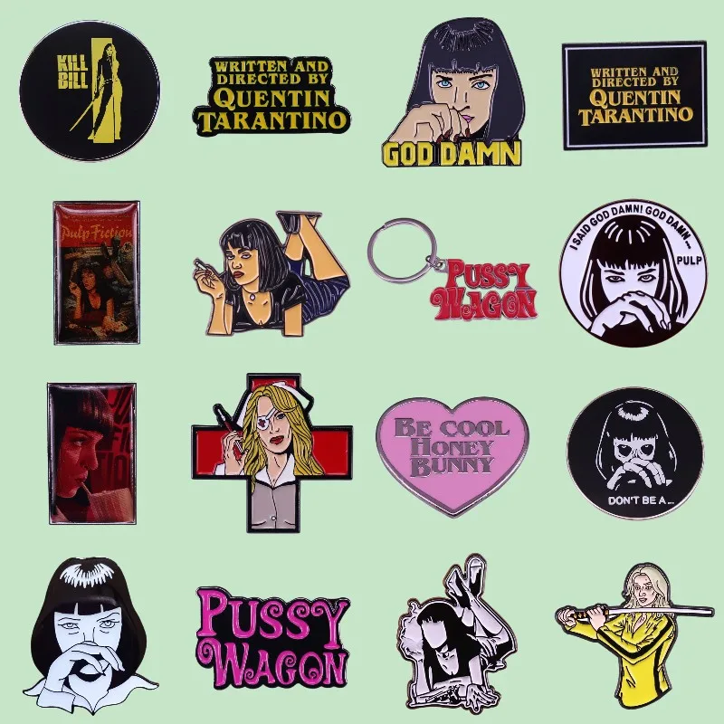 Superior Quality Famous American Director Quentin Tarantino Movie Sets Lapel Enamel Brooch 90s Classic Movie Fans Jewelry Gifts