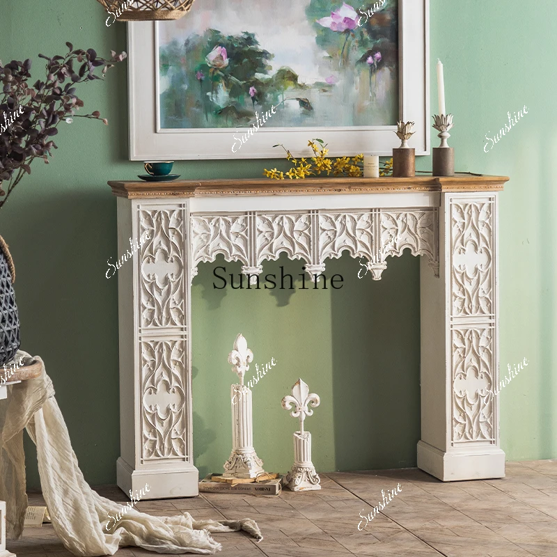 Retro carved decorative cabinet background wall old ornaments B & B fireplace European flame  FT