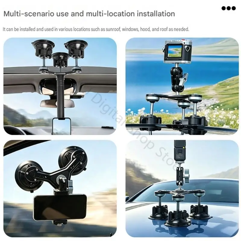 96BA Aluminium-Dreischalen-Kamerahalter für Pocket-3-Windschutzscheibenfilme in Reisevideos – Detail 8