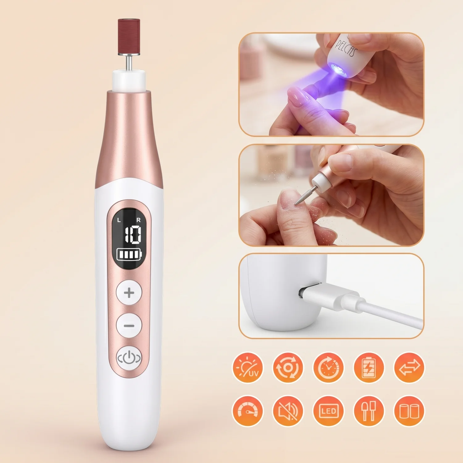 

High Speed 45000RPM Electric Nail Drill Kit with UV Curing Lamp 30s/60s Timer Cordless E-file for Manicure Pedicure
