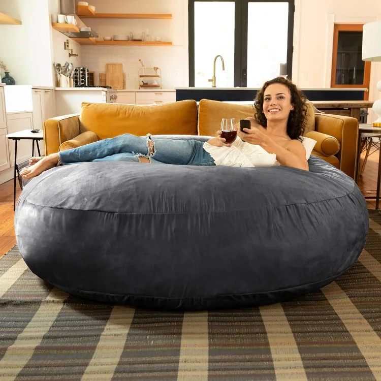 6 Foot Cocoon Large Bean Bag Chairs for Adults, Black