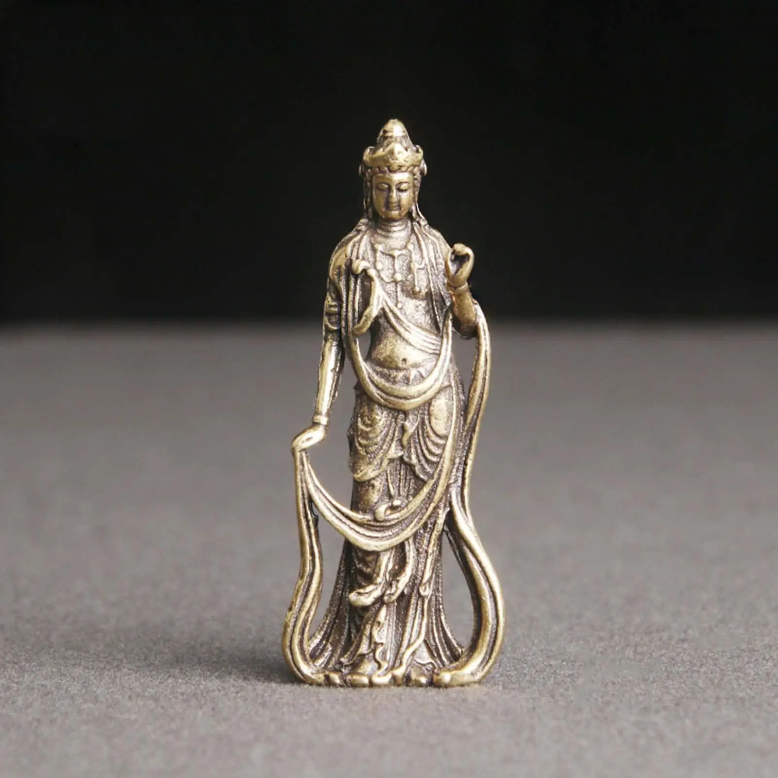 4.9cm Brass Guanyin Bodhisattva Statue Tea Pet Miniature for Fairy Garden