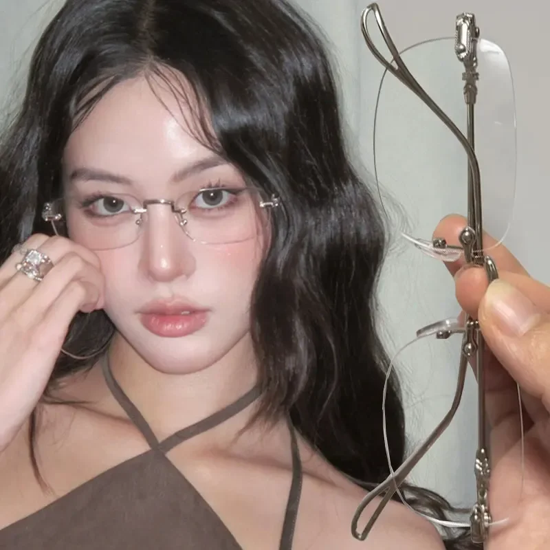 Men Y2K Harajuku Small Square Frame Glasses Women Retro Metal Eyeglasses Clear Reading Spectacle Blue Light Blocking Eyewear