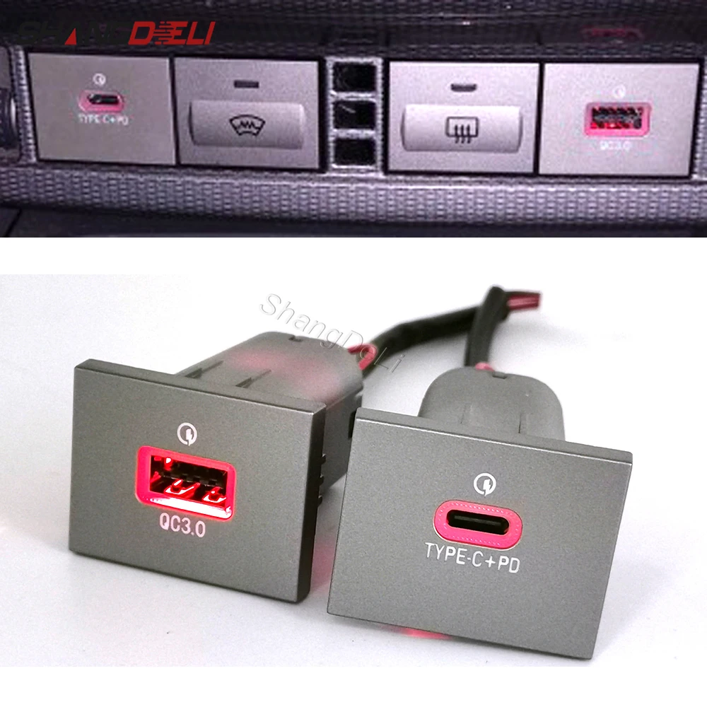 

Автомобильное двойное зарядное устройство Type-C PD QC3.0, 1 шт., USB-адаптер для зарядки телефона для Ford Focus 2 mk2 2009 2010 2011, аксессуары