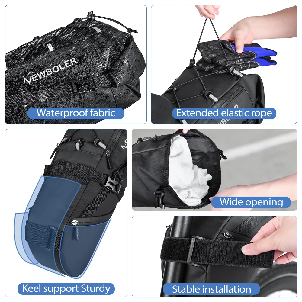 NEWBOLER 18L Fahrrad-Satteltasche, wasserdicht, für MTB, Rennrad, große Kapazität, faltbare Fahrradtasche, Hecktasche, Zubehör für den Kofferraum – Detail 16