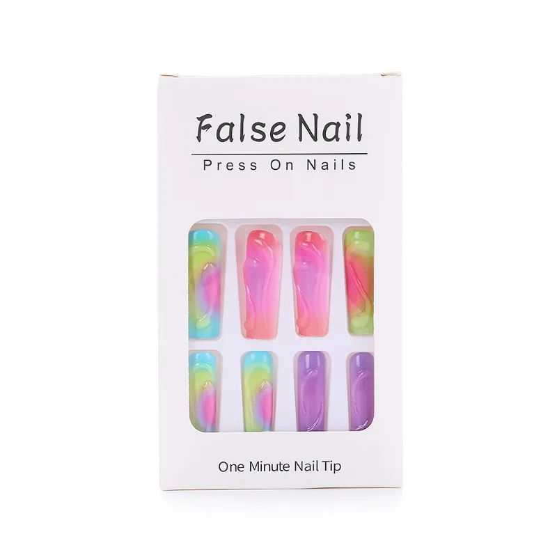 24 Pcs Holiday Thick Acrylic Nails Press on With Full Set Tools Multicolor Long Nail Tips 3D Girls High Quality False Nails 2024