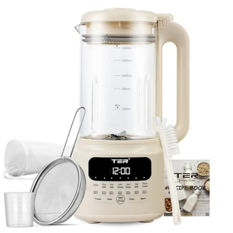 

10-in-1 Automatic Soy Milk Maker with Glass Jar Ideal for Nut and Plant-Based Milk Stainless Steel Base White Color Easy to Use